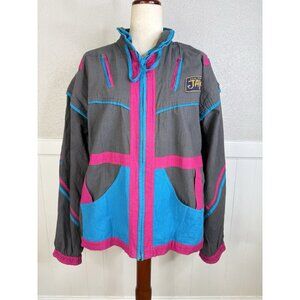 Vtg 80s Jakpac Jacket Women XL Japan Gray Pink Retro Packable Hip Hop Streetwear